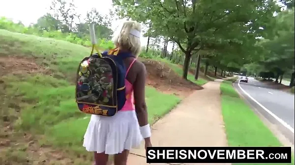 New I'm Walking Down The Street To Give A Blowjob To A Big Dick Guy I Met During My Tennis Match With My Giant Nipples And Big Boobs Out, Skinny Blonde Black Slut Sheisnovember Exposing Her Big Butt, Cute Panties Outdoor on Msnovember mega Tube