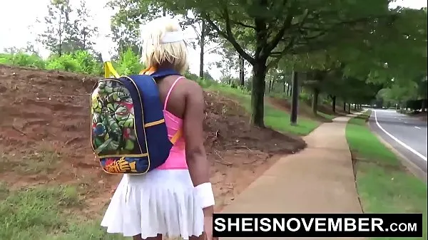 New American Ebony Walking After Blowjob In Public, Sheisnovember Lost a Bet Then Sucked A Dick With Her Giant Titties and Nipples out, Then Walked Flashing Her Panties With Upskirt Exposure And Cute Ebony Thighs by Msnovember mega Tube