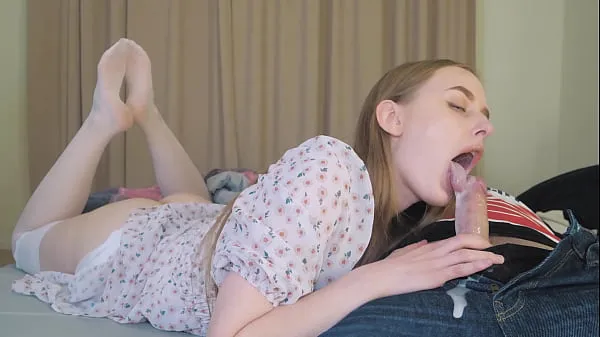 New step Daughter's Deepthroat Multiple Cumshot from StepDaddy - Cum in Mouth mega Tube