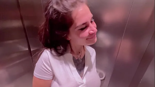 New Beautiful girl Instagram blogger sucks in the elevator of the store and gets a facial mega Tube