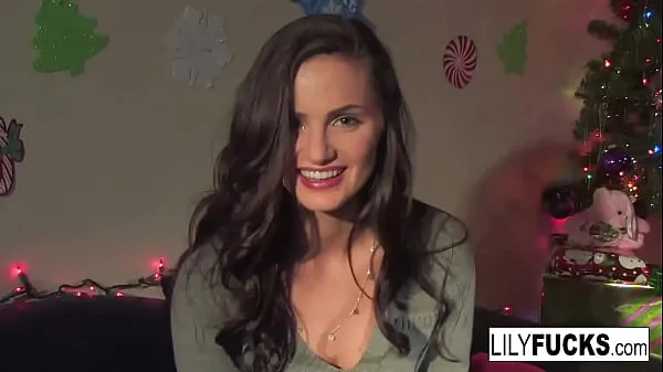 New Lily tells us her horny Christmas wishes before satisfying herself in both holes mega Tube